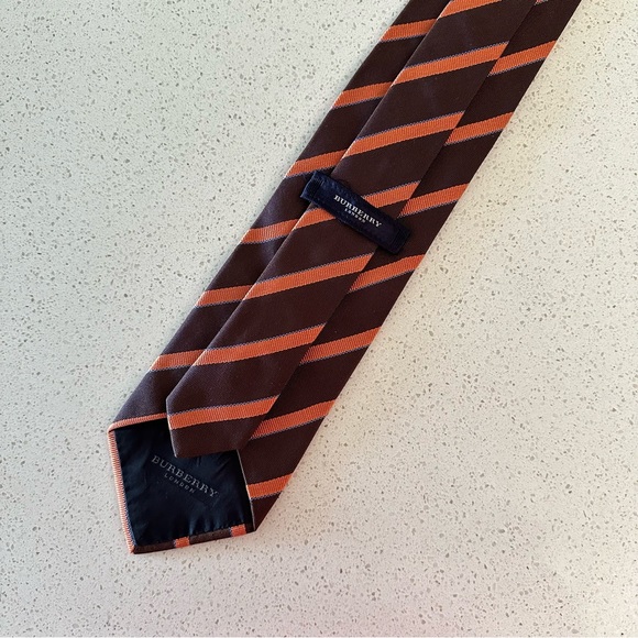 Burberry Brown Orange Striped Silk Tie - Picture 2 of 8